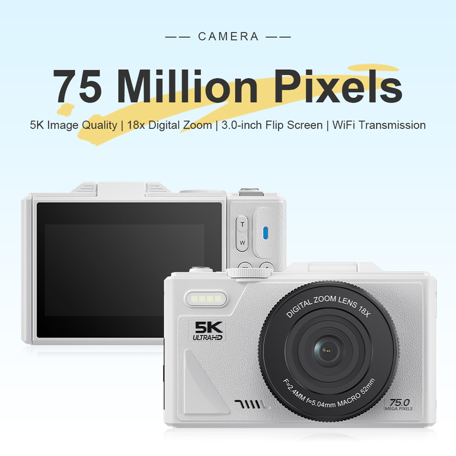 Amazon | 写真とビデオ用の5Kデジタルカメラ,3 フリップ